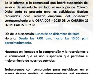 Pilas: Suspensión programada para este Lunes 22 de diciembre en Calarcá