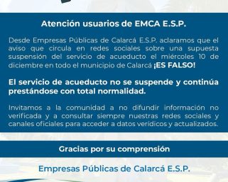 Suspensión del servicio que circula en redes sociales para Calarcá es falsa
