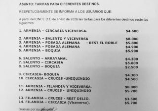 Atención: Cootracir oficializa nuevas tarifas de transporte, el pasaje entre Armenia y Circasia sube a $4.600