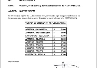 De 600 a 800 pesos: El salto en el precio del transporte hacia Montenegro y Quimbaya para este año