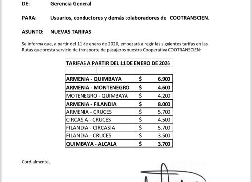 De 600 a 800 pesos: El salto en el precio del transporte hacia Quimbaya y Montenegro para este año